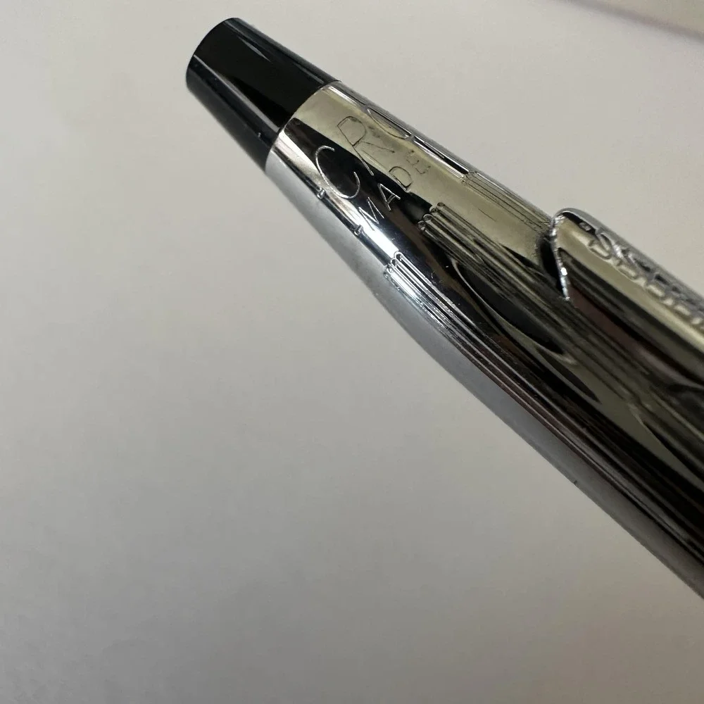 Vintage Cross Chrome Ballpoint Pen Magnum Opus '84 USA Blue Ink W/ Velvet Insert